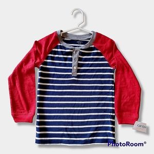 Carter's navy/red white striped slubbed jersey henley. Boys sz 5
